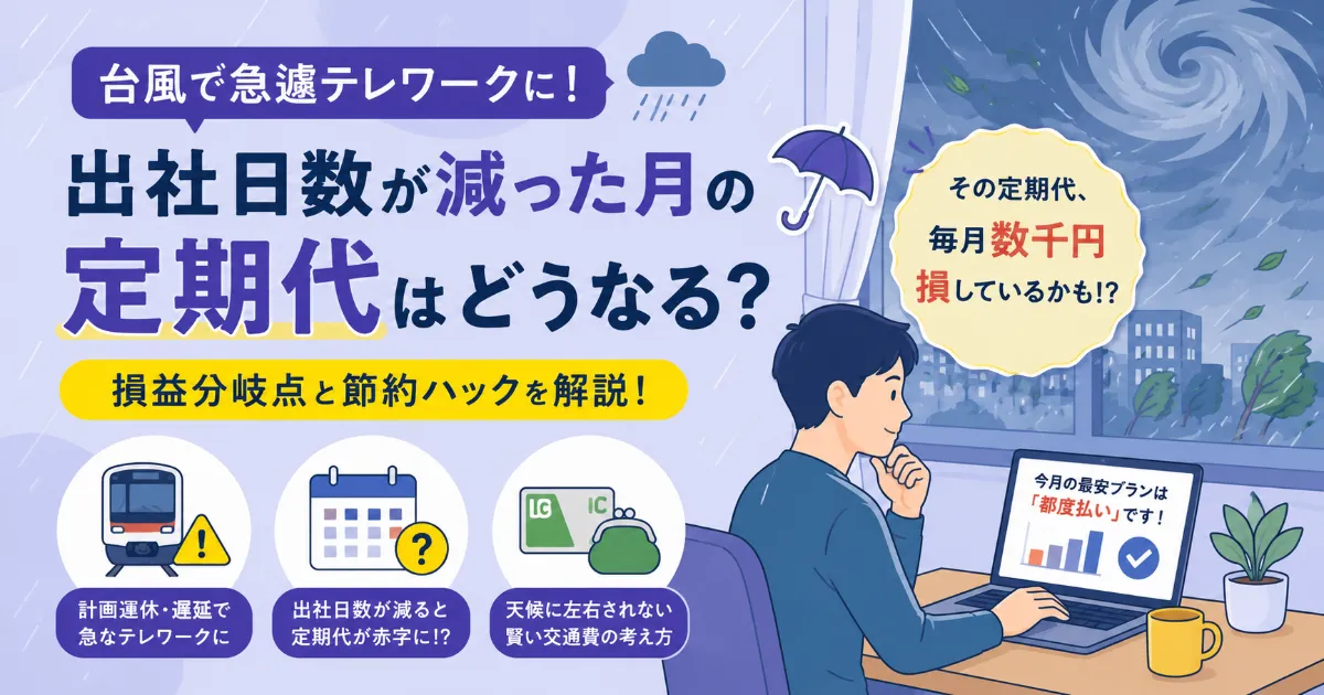 台風で急遽テレワークに！出社日数が減った月の定期代はどうなる？