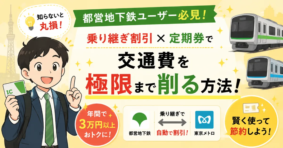 【都営地下鉄】知らなきゃ丸損！乗り継ぎ割引×定期券で交通費を極限まで削る方法